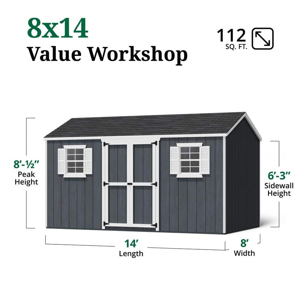 8 ft x 14 ft Blue Wooden Storage Shed Kit with Windows