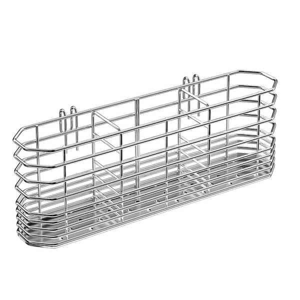 Silver Finish Stainless Steel Utensil Holder Kitchen Organizer with Hooks and Drainage Compartments for Dish Rack
