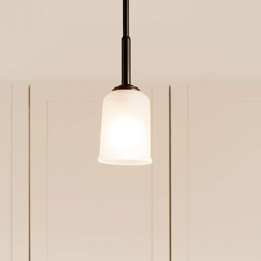 Shailene Sleek Black and Satin Etched Glass 1-Light Mini Pendant