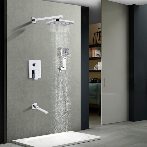 2-Handle 3-Spray Tub and Shower Faucet Handheld Shower Combo Set with 8 in. Rain Shower Head in Chrome (Valve Included)