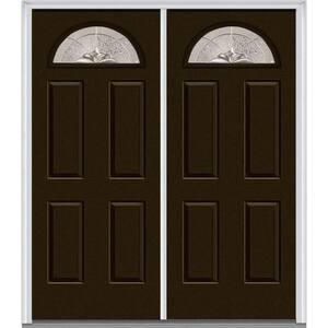 60 in. x 80 in. Heirlooms Left-Hand Inswing Fan Lite Decorative Painted Fiberglass Smooth Prehung Front Door