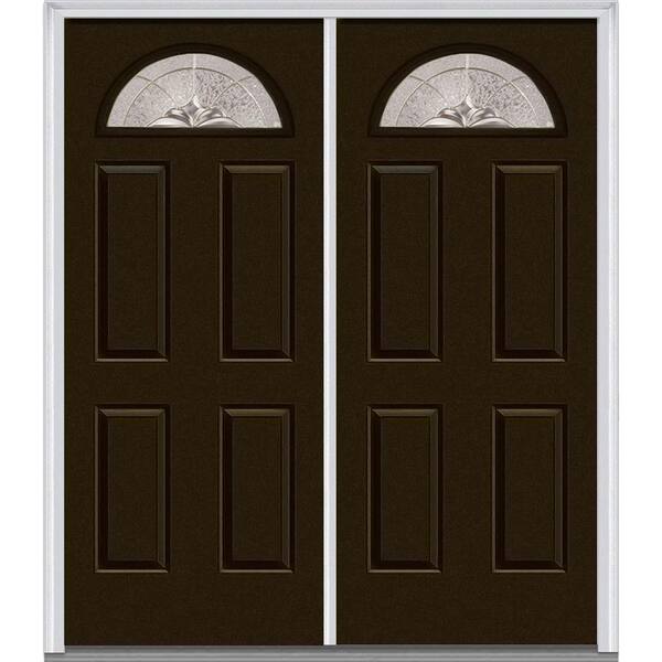 MMI Door 60 in. x 80 in. Heirlooms Left-Hand Inswing Fan Lite Decorative Painted Fiberglass Smooth Prehung Front Door