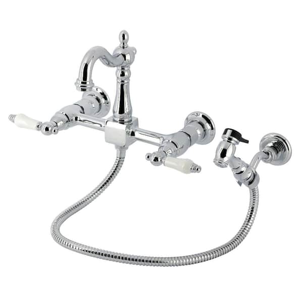Heritage 2-Handle Wall Mount Standard Kitchen Faucet in Polished Chrome