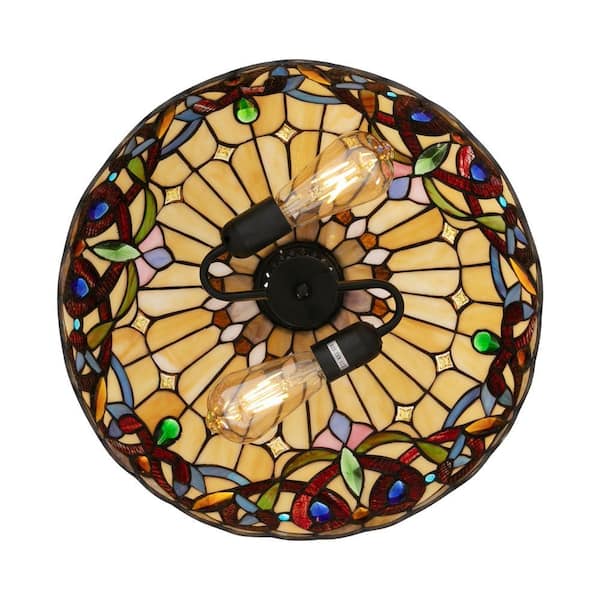 OUKANING 2-Light Multicolored Retro Shaded Pendant Light with
