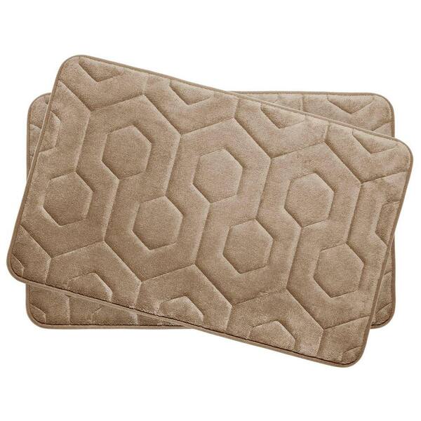 BounceComfort Hexagon Linen 17 in. x 24 in. Memory Foam Bath Mat Set (2-Piece)