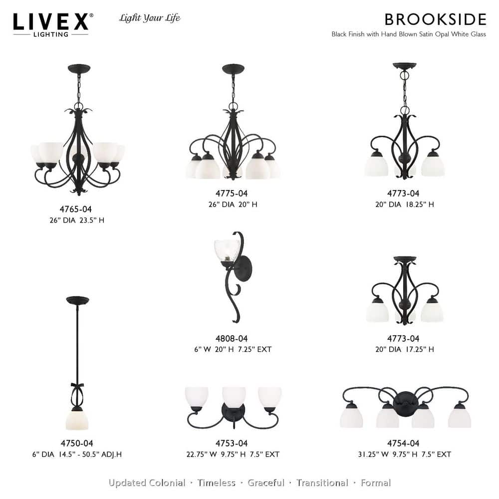 Brookside Transitional 3-Light Vanity in Black with Satin Opal White Glass