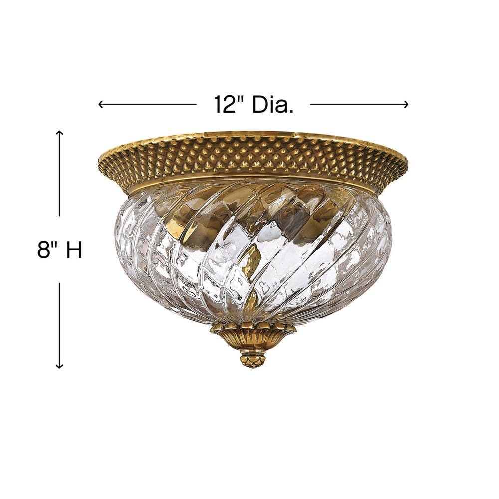Burnished Brass 2-Light Flush Mount with Clear Glass Shade