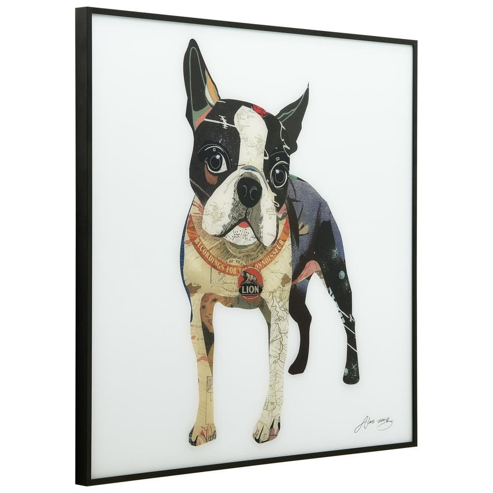 Boston Terrier Reverse Printed Glass Wall Art with Black Frame