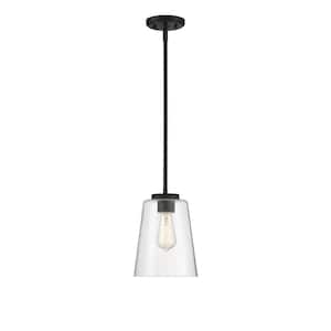 Calhoun 15 in. W x 18 in. H 3-Light Matte Black Pendant with Clear Glass Shade
