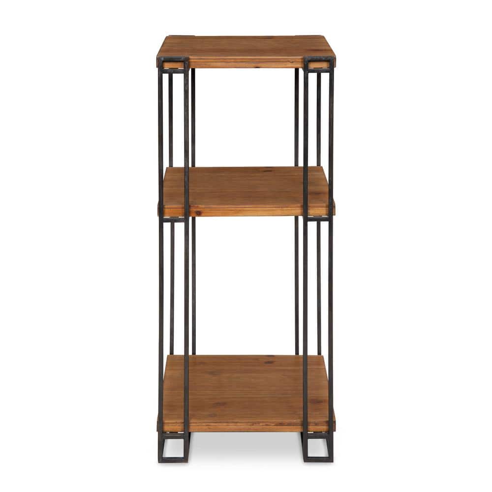 Lintz Rustic Caramel Wood and Black Metal Three-Tier Tea Table