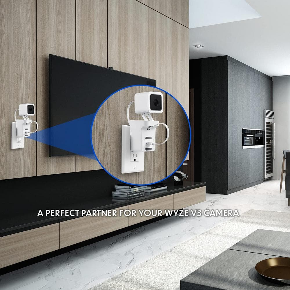Sleek White AC Outlet Wall Mount for Wyze Cam V3 - Cable-Free Setup