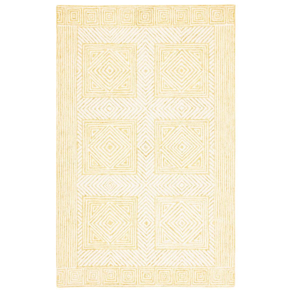 Ivory and Yellow Hand-Tufted Wool Geometric 4' x 6' Area Rug