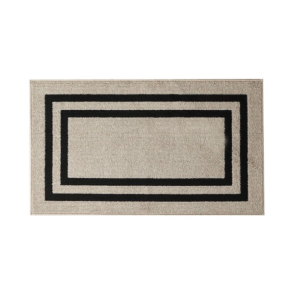 Double Line Natural Twist/Black 2 ft. x 4 ft. Tufted Border Polypropylene Accent Rug
