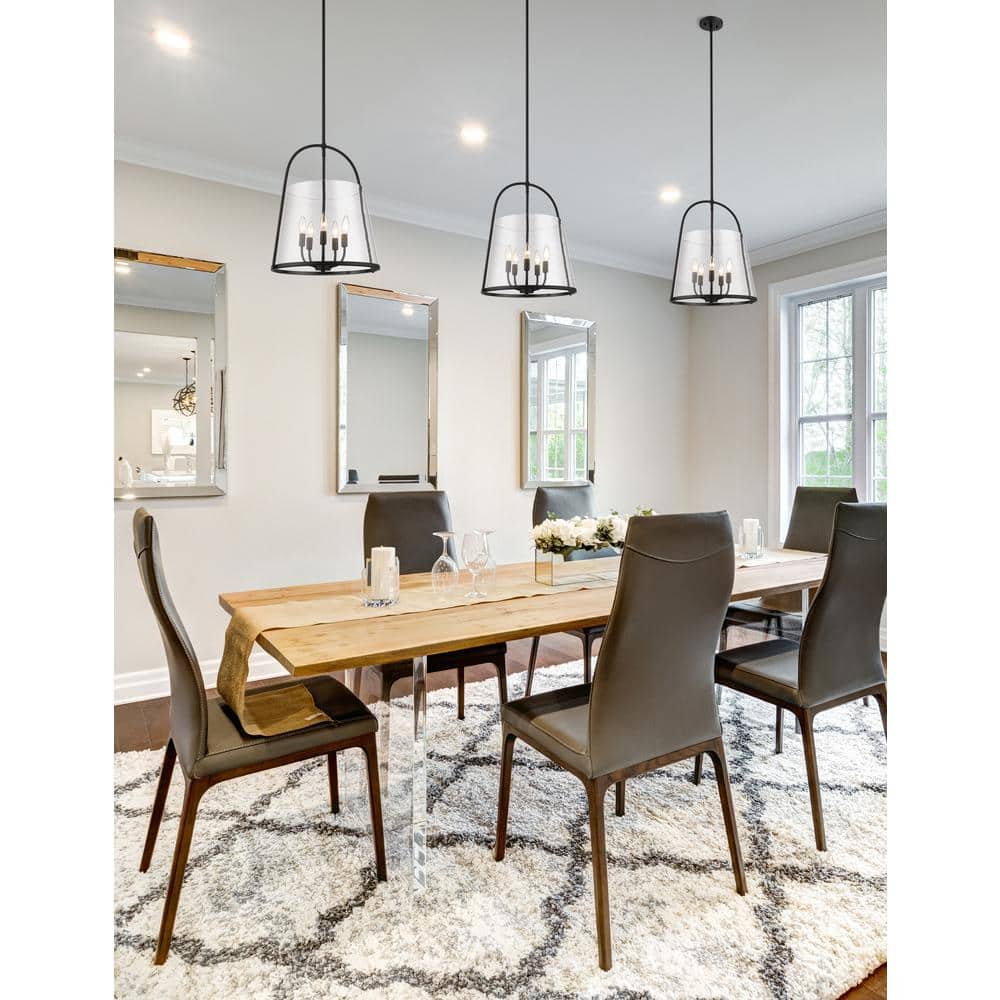 Matte Black Steel and Glass 5-Light Pendant
