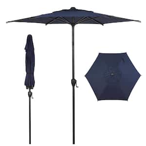 Lyon 7.5 ft. Steel Market Solar Horizontal Tilt Patio Umbrella in Dark Blue