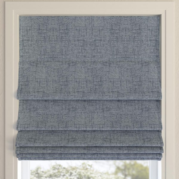 Sun Zero Somerton Cordless Blue 100% Blackout Textured Fabric Roman Shade 33 in. W x 64 in. L