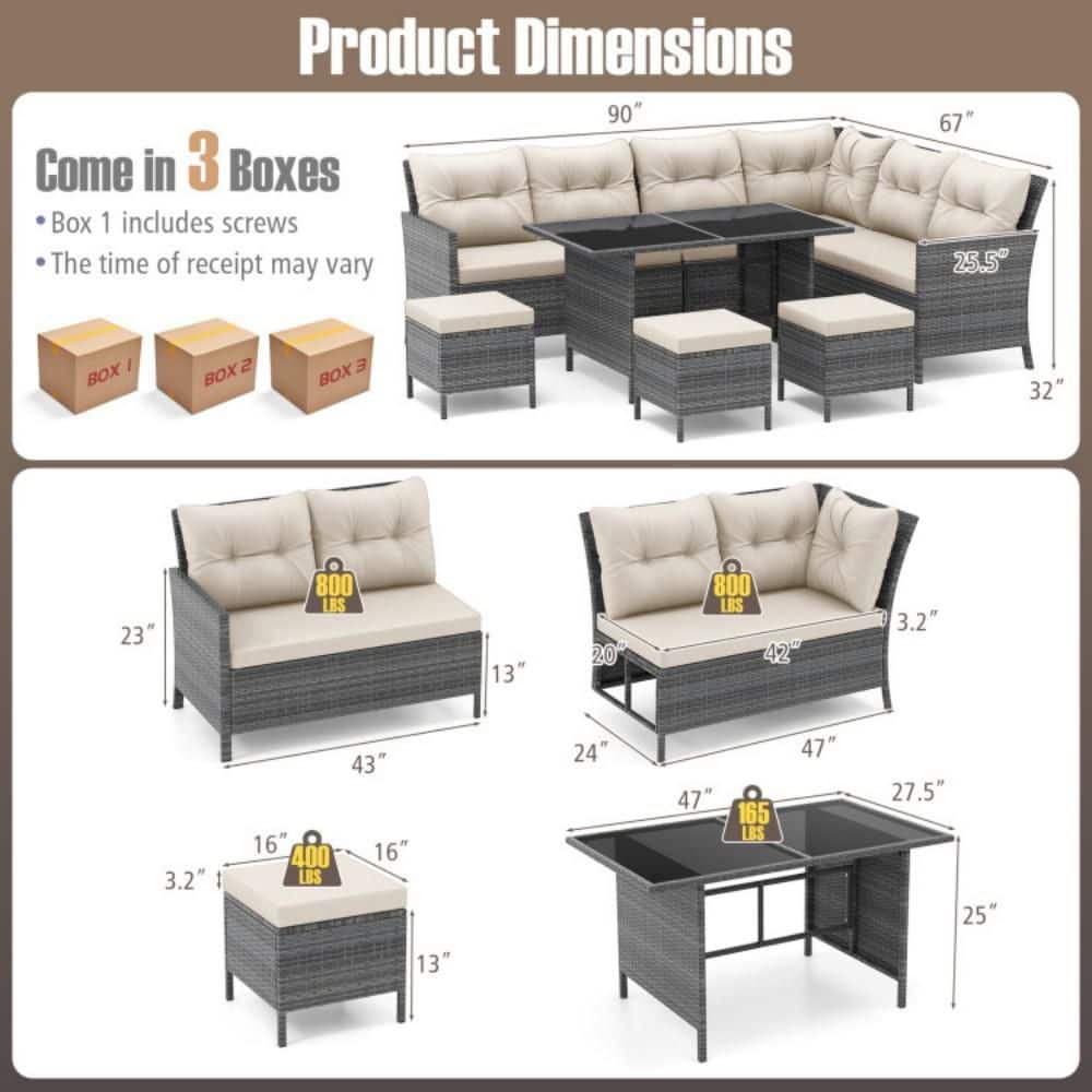 Product dimensions and size specifications for the outdoor dining set.