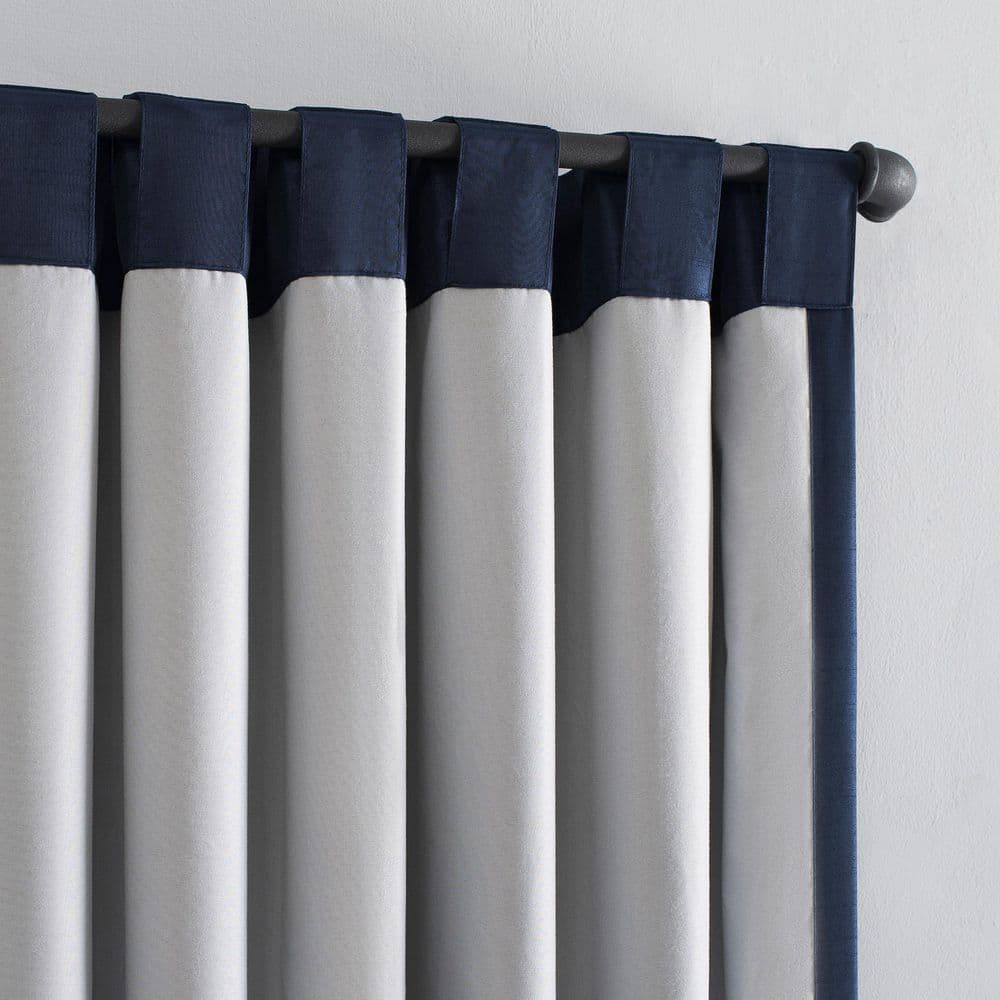 Navy Faux Silk Blackout Back Tab Curtain Panel