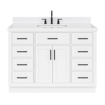 ARIEL Hepburn 48 in. W x 22 in. D x 36 in. H Single Sink Freestanding Bath Vanity in White with Carrara Qt. Top T048SCQRVOWHT