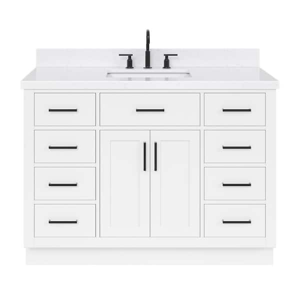 Hepburn 48 in. W x 22 in. D x 36 in. H Single Sink Freestanding Bath Vanity in White with Carrara Qt. Top