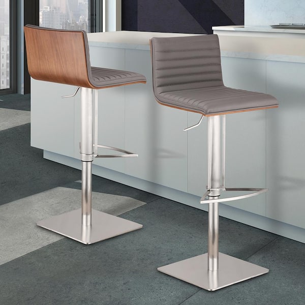 Armen Living Cafe 31 41 In Gray Faux, Brushed Chrome Bar Stools Grey