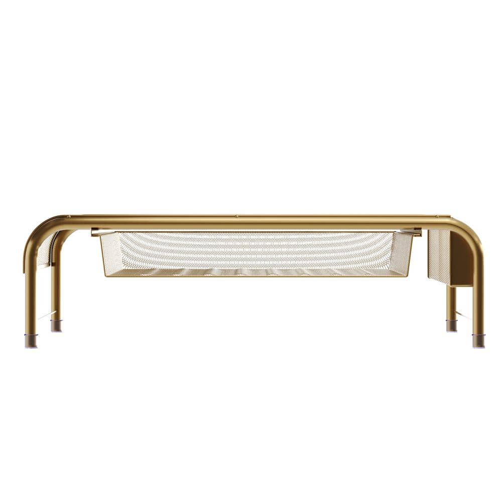 Gold Mesh Metal Desktop Monitor Stand Riser with Drawer