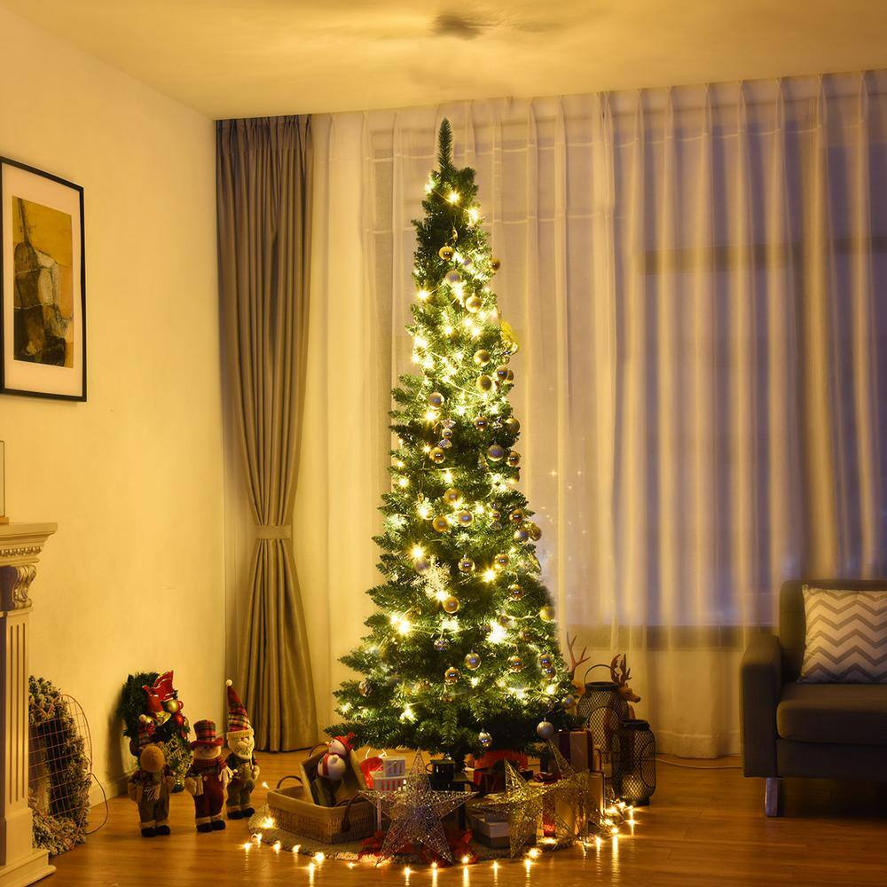 Slim Green PVC Spruce 8' Artificial Christmas Tree with Metal Stand