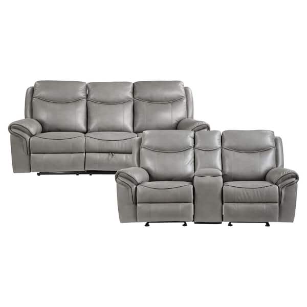 EVERGLADE HOME Creeley 168.5 in. W Round Arm Faux Leather Rectangle Sofa in Gray