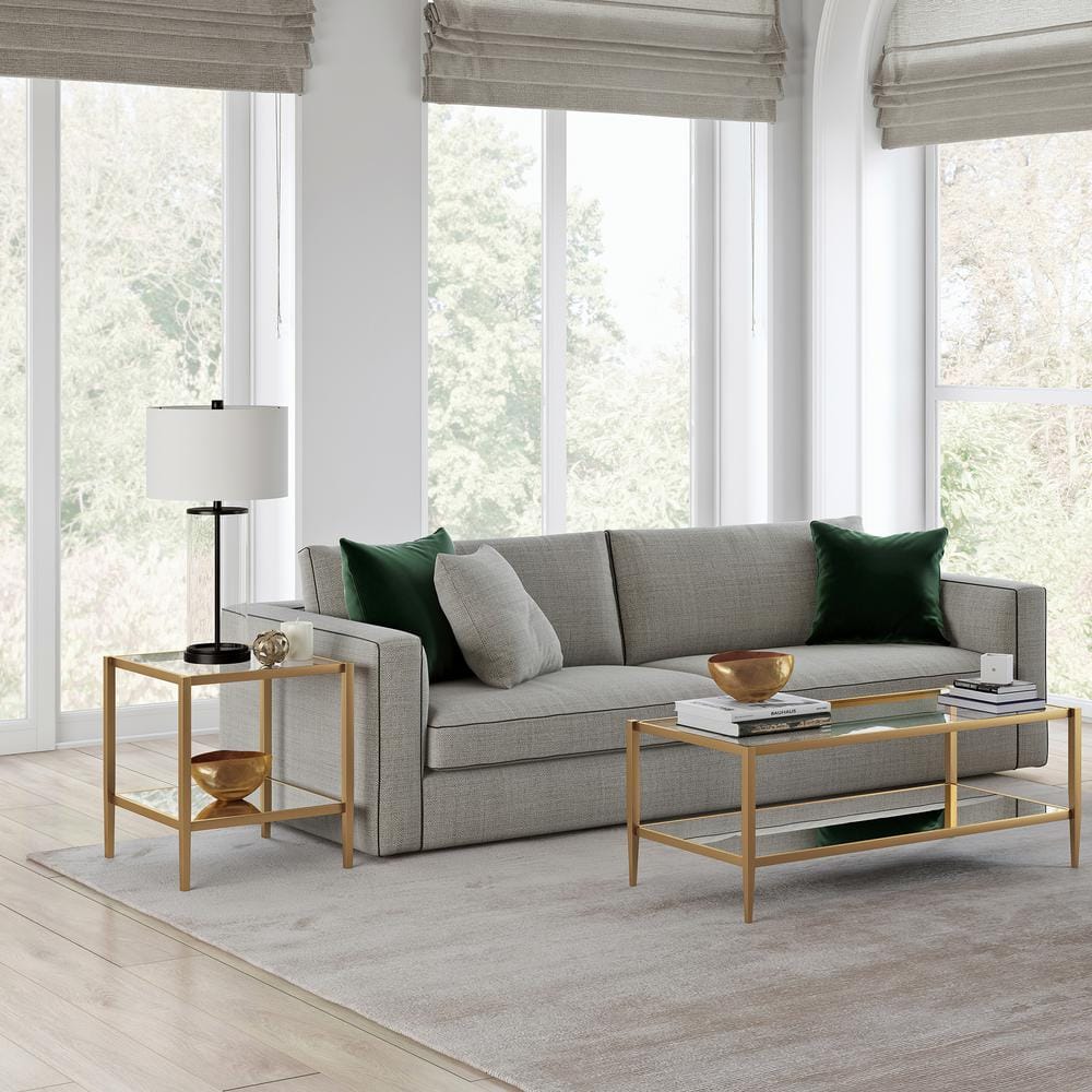Elegant Brass Metal and Mirrored Glass 20" Side Table