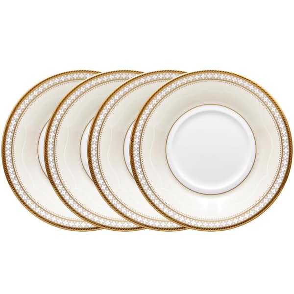 Trefolio Gold 6 in. (White) Bone China Saucers, (Set of 4)