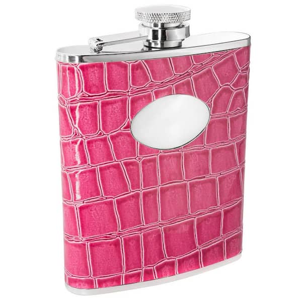 Visol Blush Pink Crocodile Leather 6 oz. Stainless Steel Flask