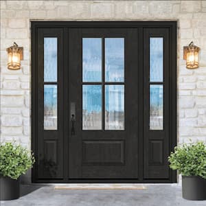 Regency 64 in. x 80 in. 3/4 Lite 4SDL Oasis Deco Glass RHIS Prefinish Onyx Fiberglass Prehung Front Door 2_ 12 in. SL