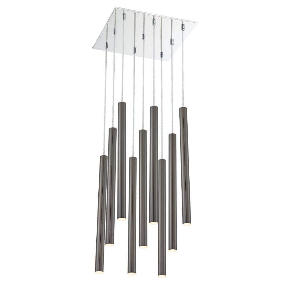 Forest 5 W 9 Light Chrome Integrated LED Shaded Chandelier with Pearl Black