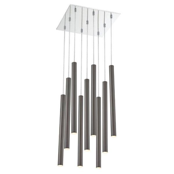 Unbranded Forest 5 W 9 Light Chrome Integrated LED Shaded Chandelier with Pearl Black Steel Shade