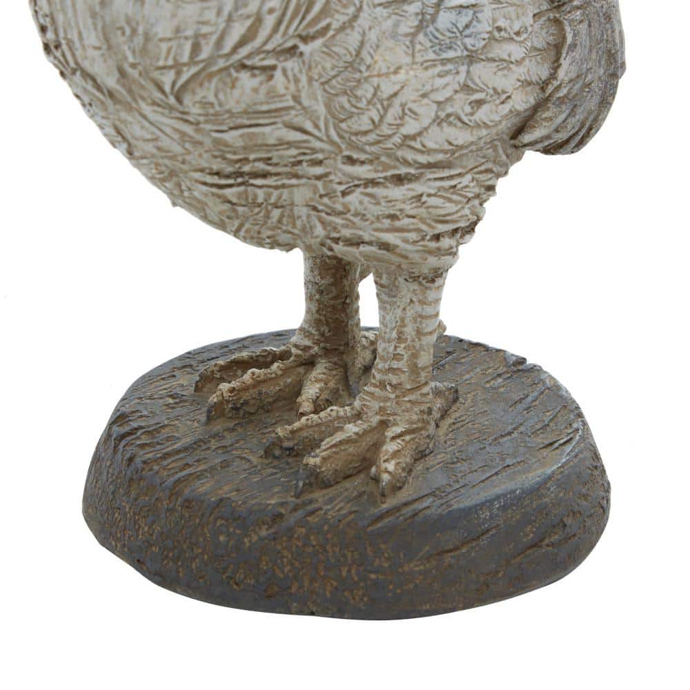 White and Brown Resin Rooster Statue with Chick