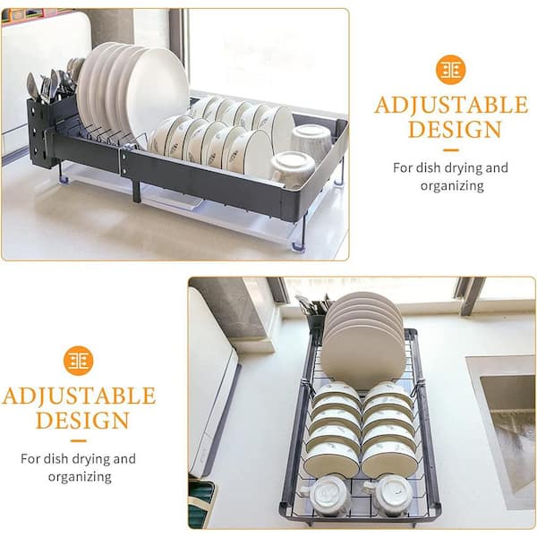 Dish Drying Rack for Kitchen Counter, Extendable (13.4” to 19.3