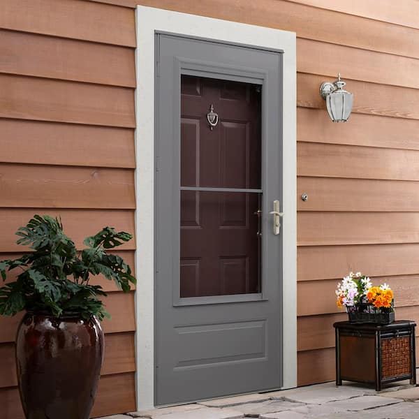 400 Series 36 in. x 80 in. Charcoal Gray Universal 3/4 Light Retractable Aluminum Storm Door with Nickel Hardware