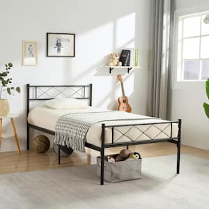 Twin Size 2-Piece Metal Platform Bed Frame Set - No Box Spring Needed, Black Style 2