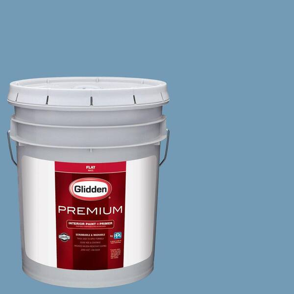 Glidden Premium 5 gal. #HDGV08 Gingham Blue Flat Interior Paint with Primer