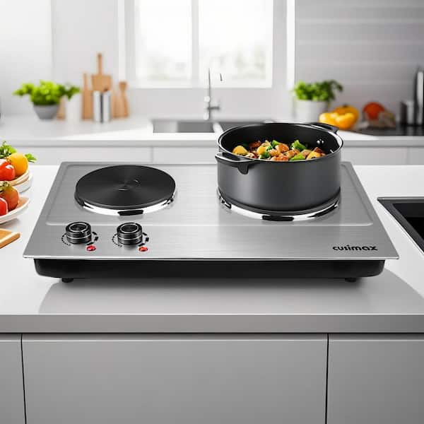 Elexnux Portable 2-Burner 7.4 in. Silver Electric Hot Plate