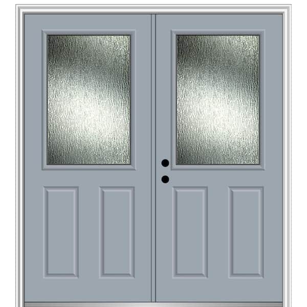 MMI Door Rain Glass 72 in. x 80 in. Right-Hand Inswing 1/2 Lite 2-Panel Painted Storm Cloud Prehung Front Door, 4-9/16 in. Frame