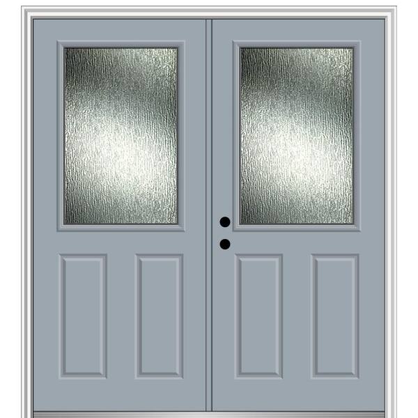 MMI Door Rain Glass 72 in. x 80 in. Right-Hand Inswing 1/2 Lite 2-Panel Painted Storm Cloud Prehung Front Door, 6-9/16 in. Frame