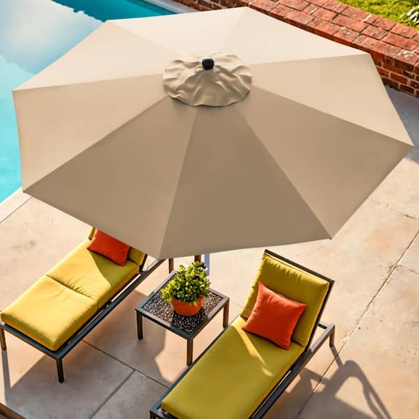 fiberglass patio umbrella grey California Umbrella 7.5 ft. Grey Woodgrain Aluminum Commercial Market Patio  Umbrella Fiberglass Ribs and Push Lift in Gateway Mist Sunbrella