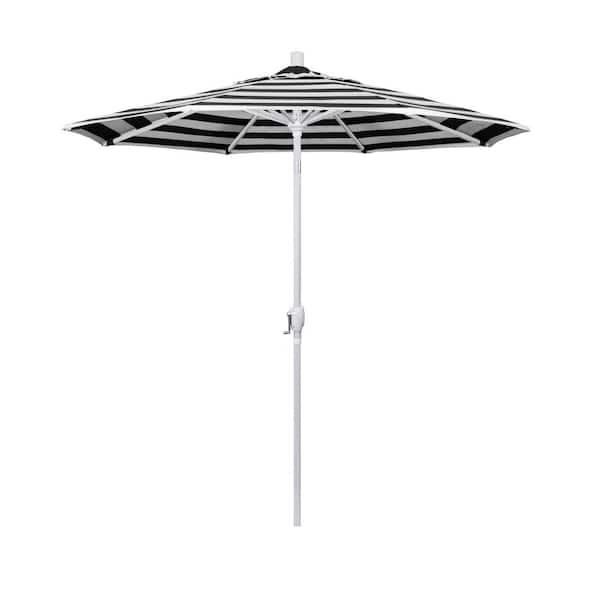 California Umbrella 7.5 ft. Matted White Aluminum Market Push Button Tilt Crank Lift Patio Umbrella in Cabana Classic Sunbrella