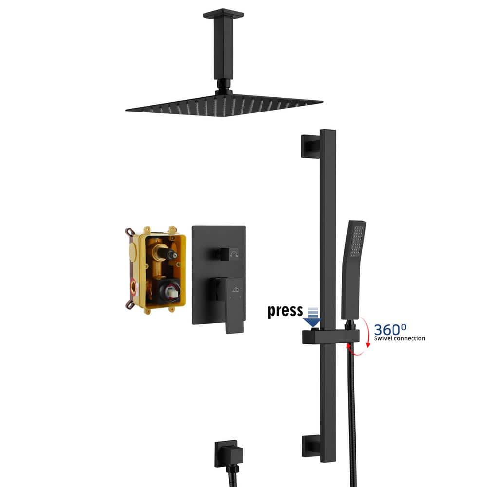 Matte Black Dual Shower Head System with Adjustable Hand Shower