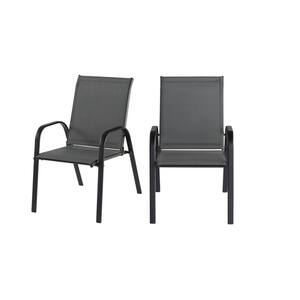 Mix and Match Black Steel Sling Outdoor Patio Dining Chair in Graphite Gray (2-Pack)