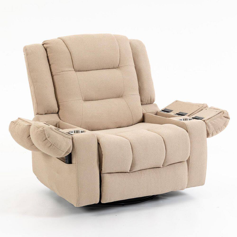 Premium 24.8" Extra Wide Camel Velvet 270° Swivel Rocker Recliner with Updated Waist-Only Airbag Massage and Heat
