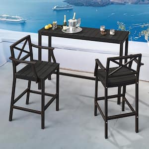 3 Piece 55" Black Outdoor Dining Table Set Aluminum Outdoor Bar Set HDPS Top With Bar Chairs for Balcony