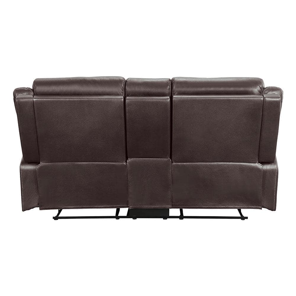 Contemporary Dark Brown Microfiber Reclining Loveseat with Cup Holder