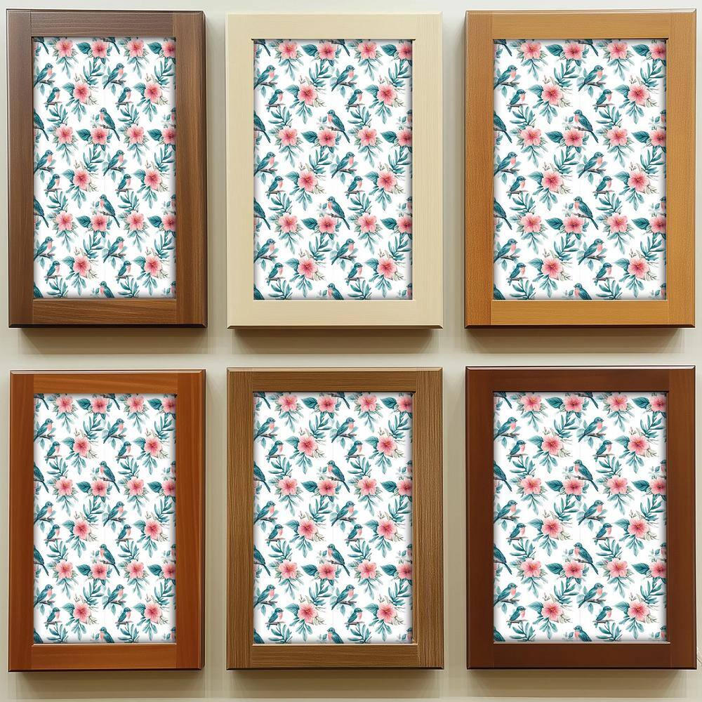 Seagreen and Pink Floral Bird 4x4 Vinyl Tile Stickers